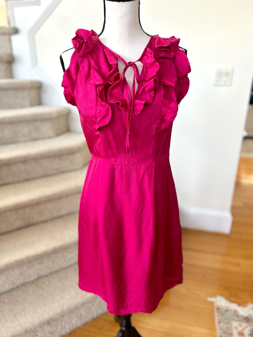 Elizabeth McKay Jewel Tone Pink Silk Ruffle Cocktail Dress